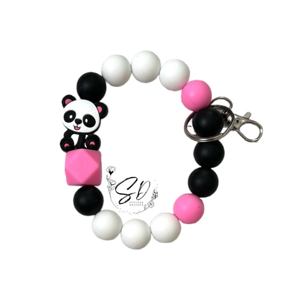 Panda Silicone Wristlet Keychain Pink, 7 1/4 inch - Picture 2 of 4
